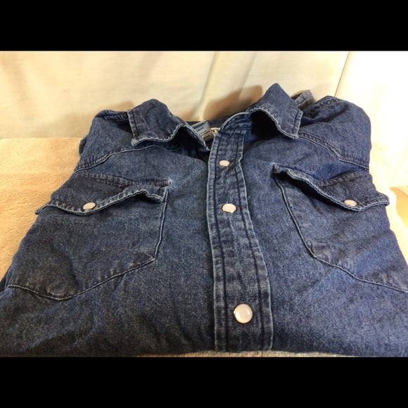 Cool Mens Sz L BLACK CANYON OUTFITTER Darker Wash Pearl Snap Front Denim Shirt - Picture 4 of 11